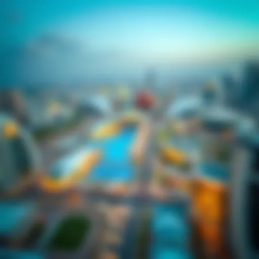 Aerial view of Meydan City showcasing its modern architecture