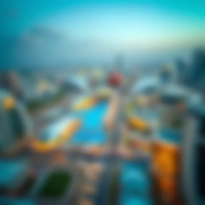Aerial view of Meydan City showcasing its modern architecture