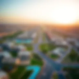 Aerial view of Mirdif showcasing residential developments and green spaces