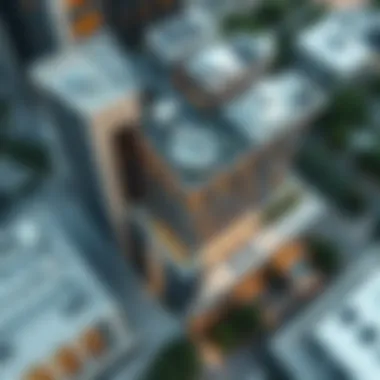 Aerial view of Building Three showcasing its modern architecture