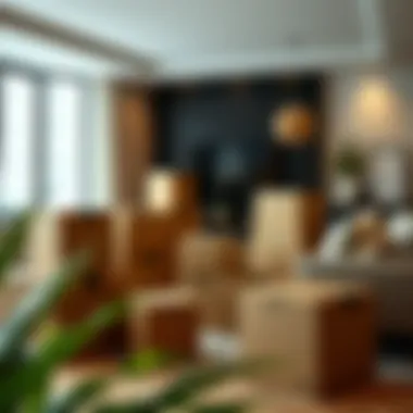 Packing boxes ready for a move in a stylish living room