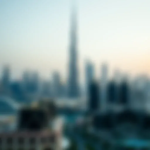 A detailed view of the Dubai skyline showcasing iconic landmarks