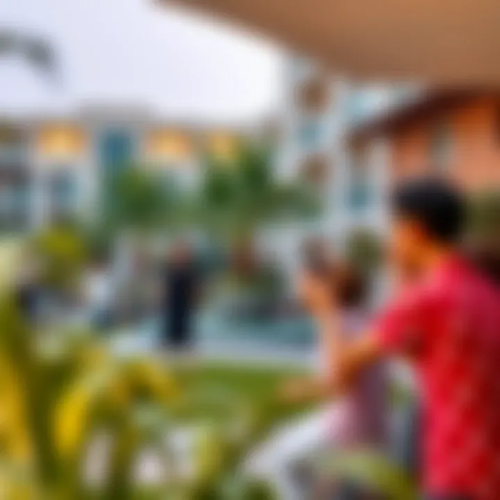 A vibrant community space in Discovery Garden with families enjoying outdoor activities
