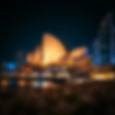 A vibrant night scene showcasing the Dubai Opera illuminated