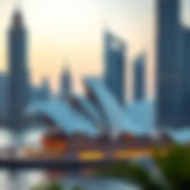 A panoramic view of the Dubai Opera surrounded by modern skyscrapers
