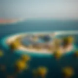 Aerial view of Noya Yas Island showcasing its pristine beaches and modern architecture