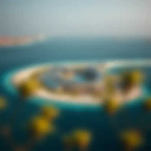 Aerial view of Noya Yas Island showcasing its pristine beaches and modern architecture