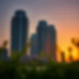 Majestic view of Orient Towers against a sunset backdrop