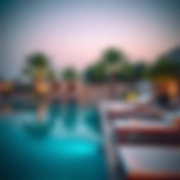 Elegant poolside setting with plush loungers and cabanas