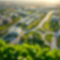 Aerial view showcasing the lush green landscapes and modern architecture of Ranim Mudon