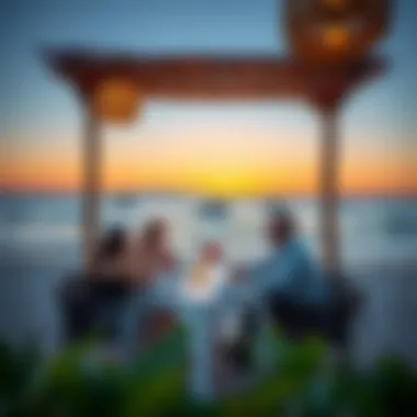Intimate Beachfront Dining in Dubai A romantic beachfront dining setting at sunset