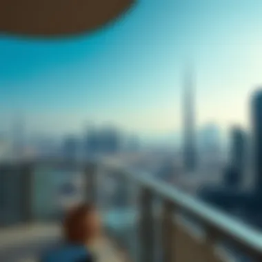 Scenic view of Dubai skyline from a studio apartment balcony