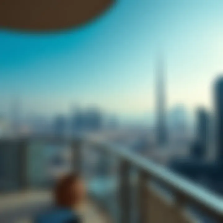 Scenic view of Dubai skyline from a studio apartment balcony