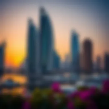Vibrant Sunrise at Dubai Marina Colorful sunrise behind the Dubai Marina