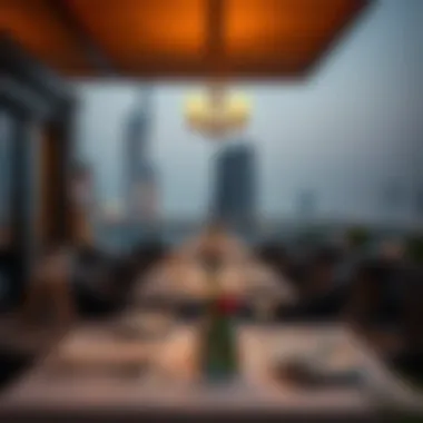 Sophisticated Rooftop Dining Experience Elegant dining setup at a rooftop venue in Dubai