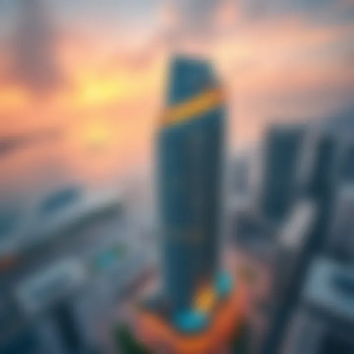 Aerial view of the Bay Building highlighting its architectural features