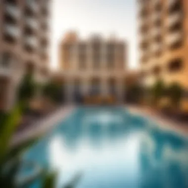 Amenities at Carson Tower Residents enjoying amenities at Carson Tower including pool and lounge area
