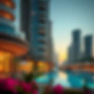 A vibrant depiction of cultural aesthetics in Dubai's sunrise buildings