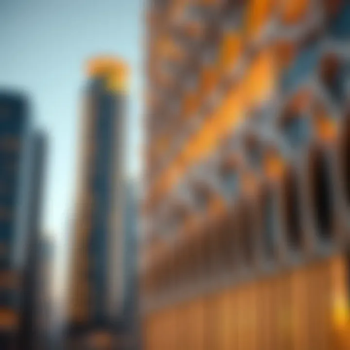 A close-up of a modern sunrise building showcasing intricate design elements
