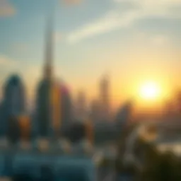 A stunning sunrise over Dubai's skyline highlighting unique architectural features
