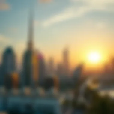 A stunning sunrise over Dubai's skyline highlighting unique architectural features