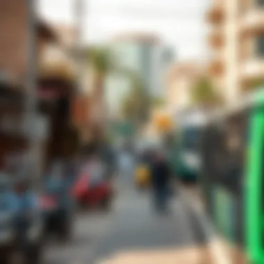 Neighborhood Activity Near Green Line Station A bustling neighborhood near a Green Line station illustrating socioeconomic activity