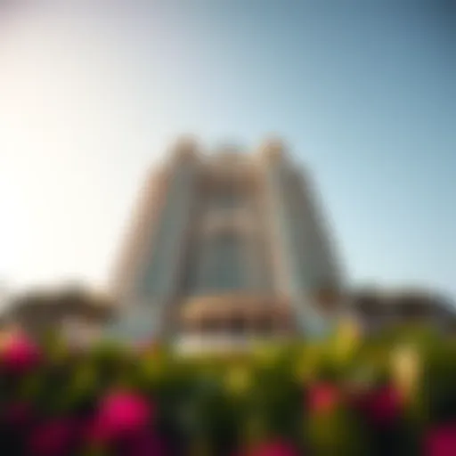 Majestic view of The Palm Tower Hotel from ground level