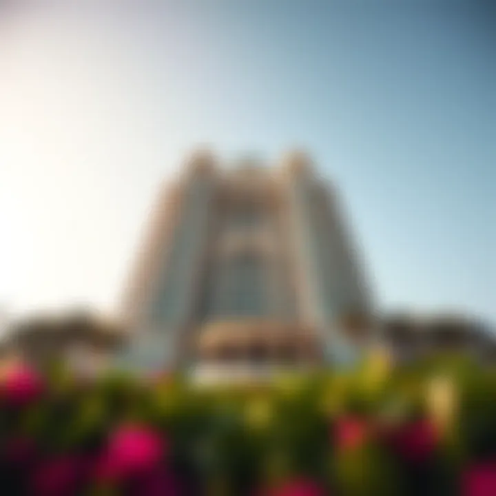 Majestic view of The Palm Tower Hotel from ground level