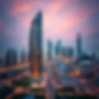 Rayhana Building in Dubai Skyline Panoramic skyline view of Dubai featuring Rayhana Building