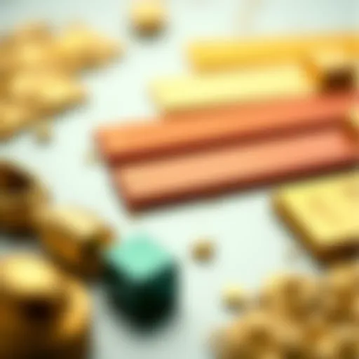 Detailed view of various gold alloy samples showcasing different colors