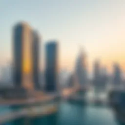 A panoramic view of a modern UAE skyline with high-rise buildings