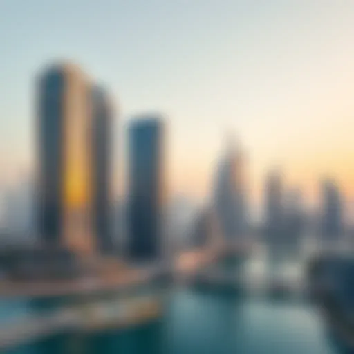 A panoramic view of a modern UAE skyline with high-rise buildings