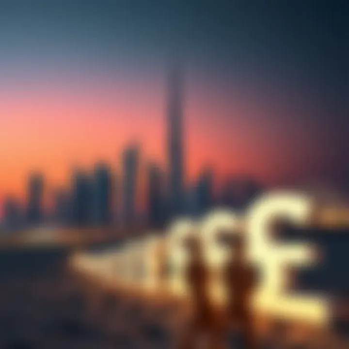UAE Skyline with Currency Symbols Visual representation of the UAE skyline with currency symbols
