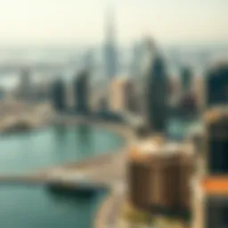 Overview of Dubai skyline with real estate landmarks