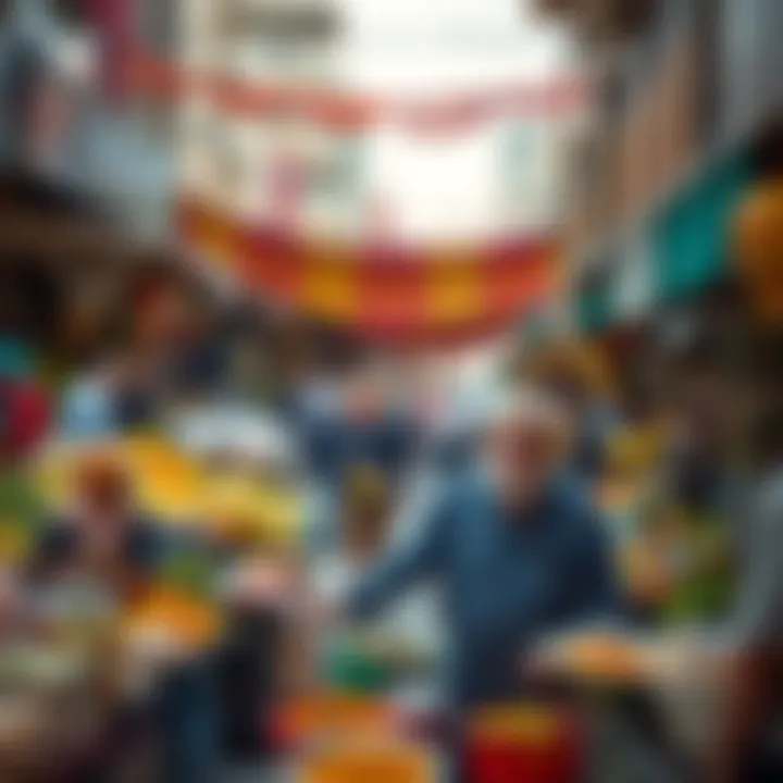 A bustling market scene highlighting food expenses