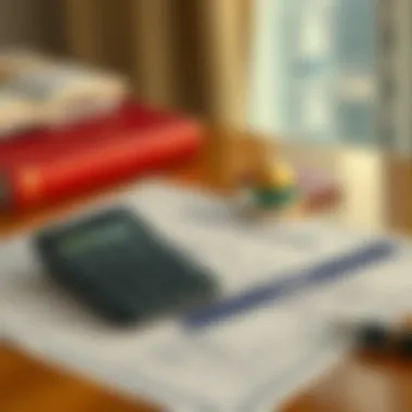 Calculator and legal documents representing fines