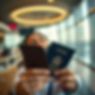 Traveler looking at a passport with a UAE visa