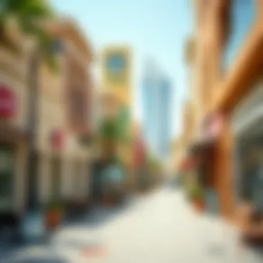 Vibrant streets of Zayed City filled with shops and cafes